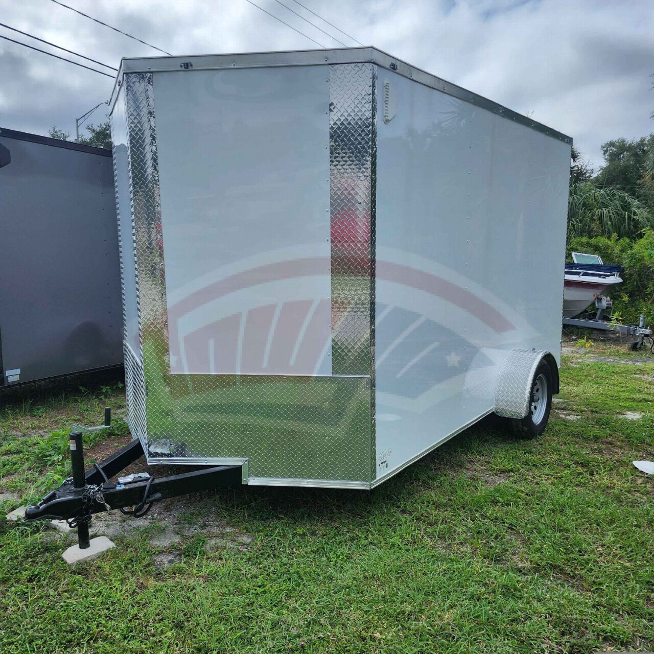 2026 J&C 7x12 Single Axle enclosed cargo trailer in white, photo 3