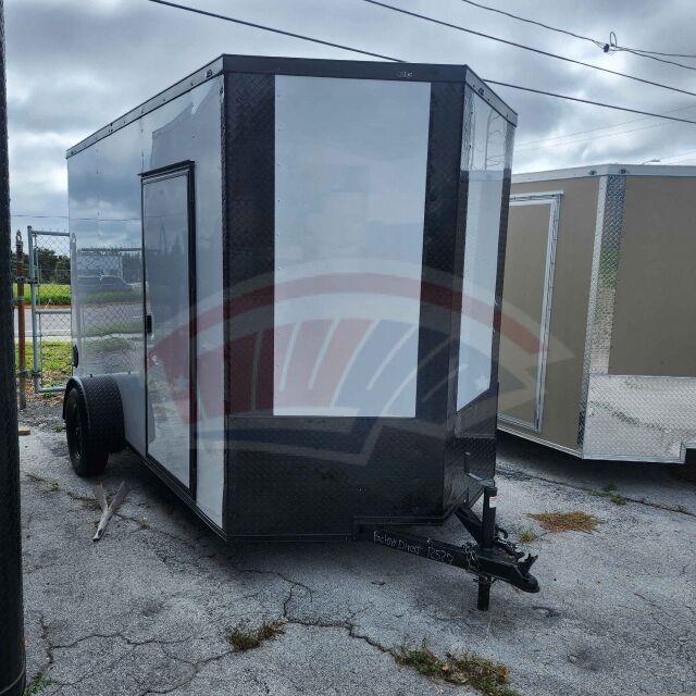 2026 J&C 6x12 Single Axle enclosed cargo trailer in white