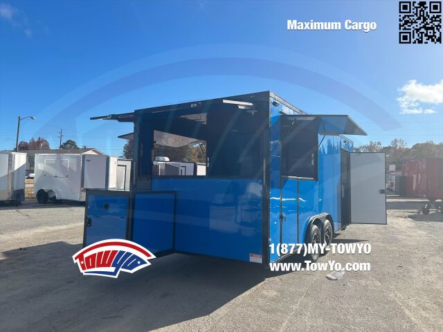 2023 Maximum 8.5x20 Cargo bbq / smoker porch trailer in true blue