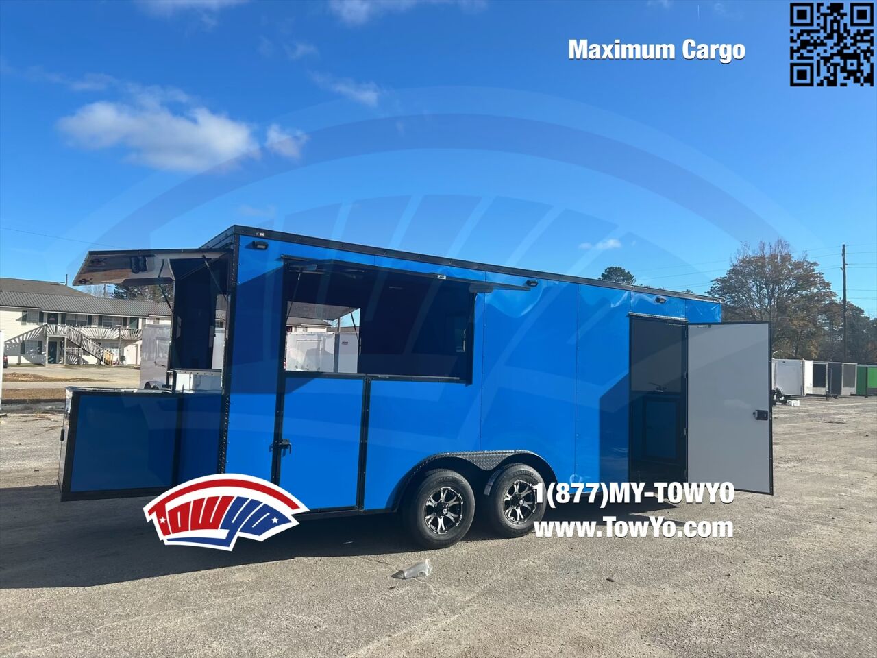 2023 Maximum 8.5x20 Cargo bbq / smoker porch trailer in true blue, photo 3